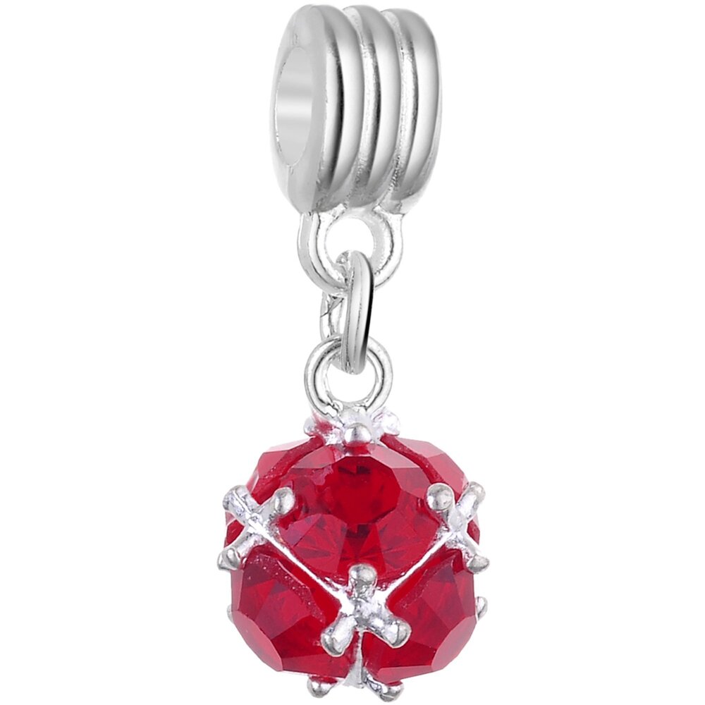 2890 Red Crystal Ball Dangle Silver Charms Pendant Beads for Jewelry Making